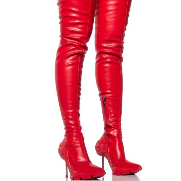 Callie Lives Miz Running Up: Azalea Wang Thigh High Stiletto Boot Red 7.5 8 - Picture 1 of 5